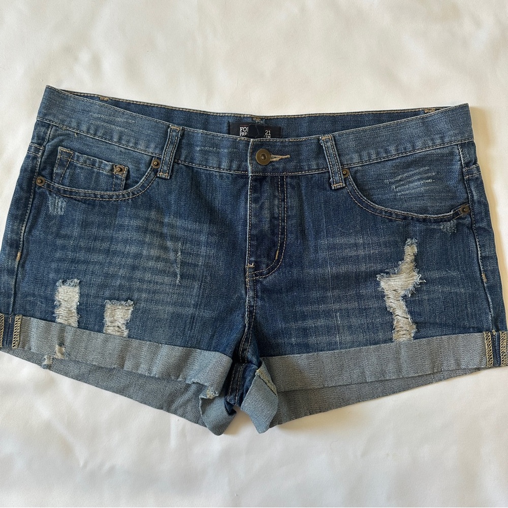 Forever 21 Blue Jean Shorts Distressed Cuffed Hem Size 30